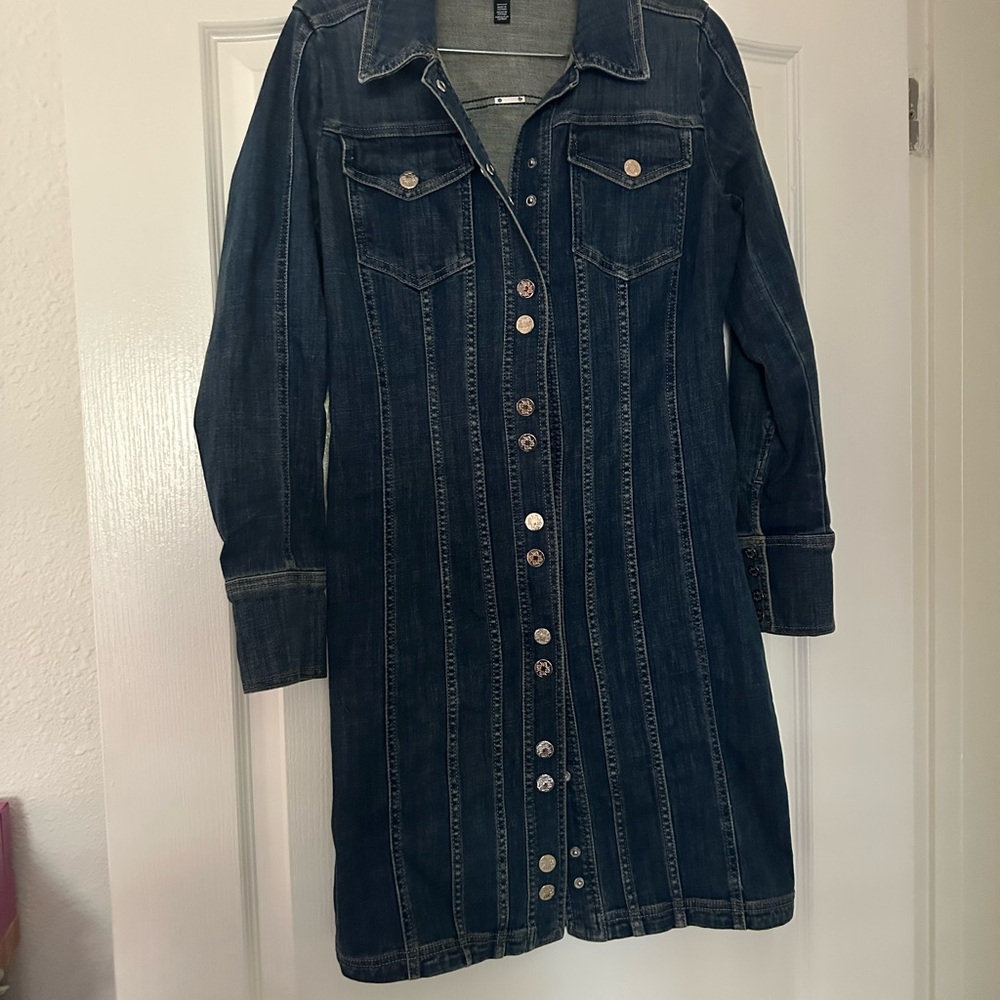 White House Black Market Dark Blue Denim Long Sleeve Dress